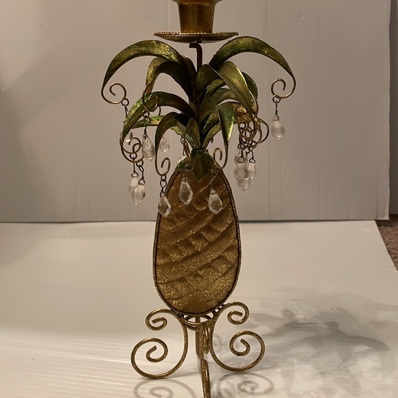 Pineapple 🍍 Detailed Candle Holder -w/ Hanging Clear Beads Must see - unique - Picture 10 of 14